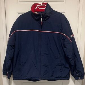 Tommy Hilfiger Men's Navy Puffer Jacket with Red Accents